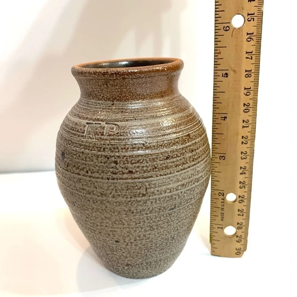 Signed Stoneware Heart Vase Crock Marked “KP”